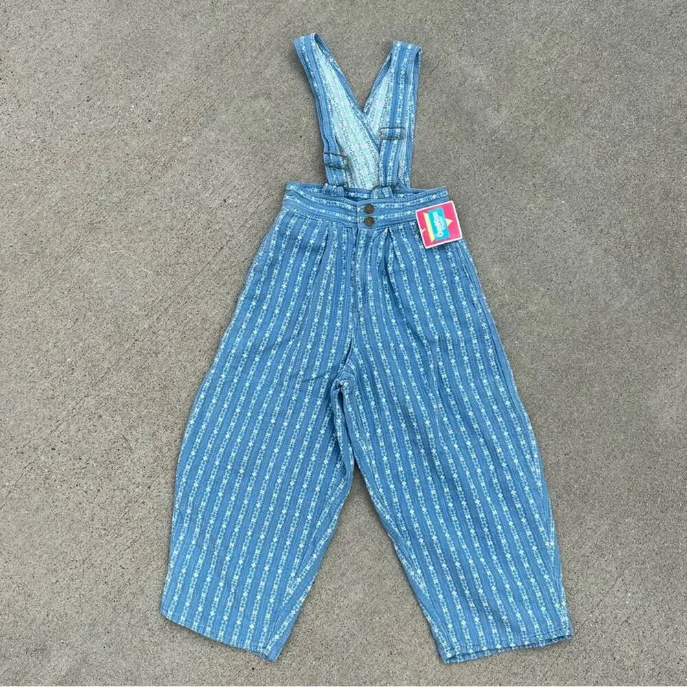 Vintage 80s 90s OshKosh B’Gosh pleated baggies striped floral overalls Girls 12S